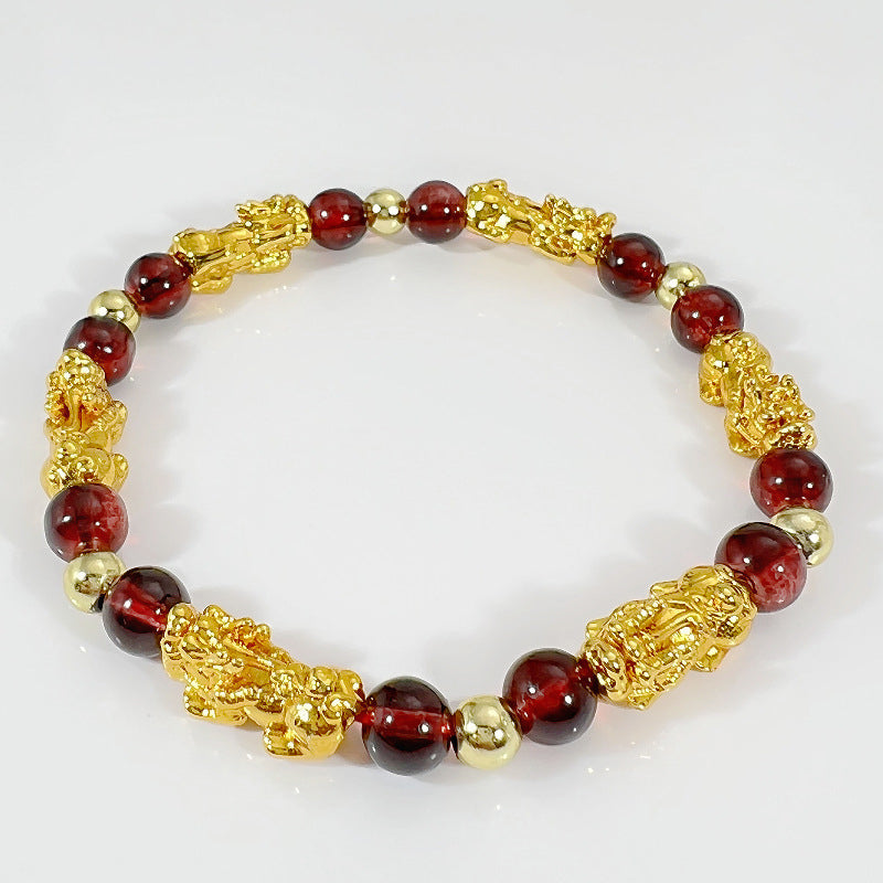 Venta al por mayor Pulsera Cobre Chapado en oro 3D Oro duro Pixiu Pulsera con cuentas OLY-BT-DSL002